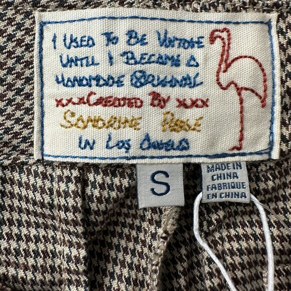 Sandrine Rose Houndstooth Straight Leg Cropped Pants Tan/Brown Women Small NWT - Picture 3 of 10